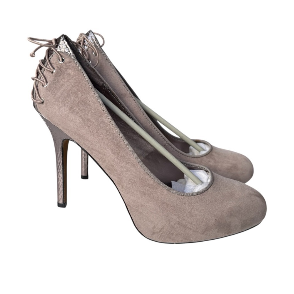 New York and Company Taupe Suede Lace Back Cushioned Pumps High Heels Womens 9 - Picture 2 of 16